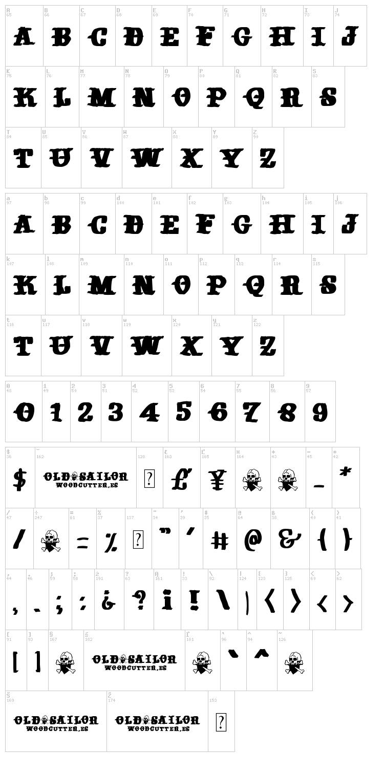 Old Sailor font map